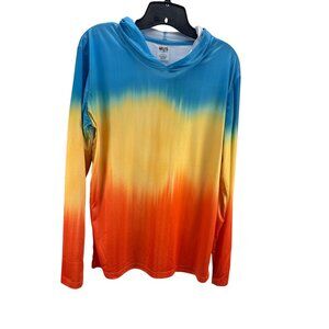 Uzzi Performance Wear Youth XL UPF 30+ Hoodie Blue Orange Gradient Long Sleeve